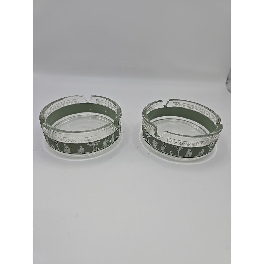 Jeanette Wedgewood Hellenic Jasperware Grecian Green Glass Ashtray Set Of 2
